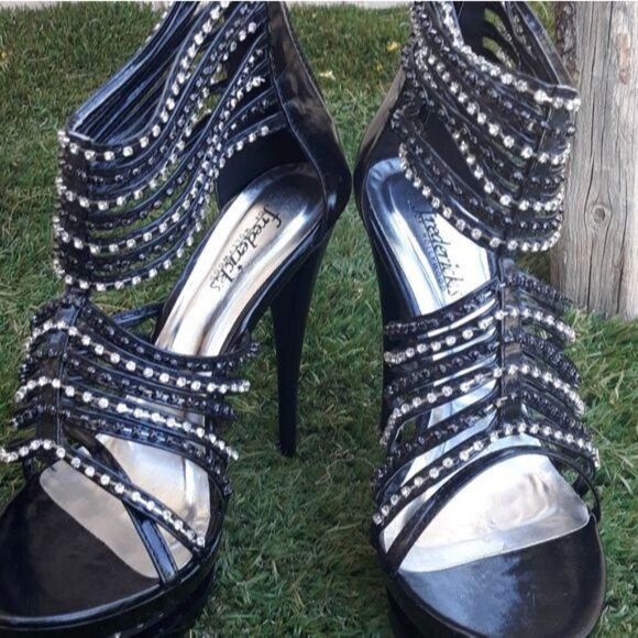 Fredericks Platform Studded Rhinestone Strappy Ankle‎ Wrap Stiletto Heels Sz 8 - Picture 7 of 8